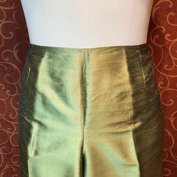 Dana Buchman Green Silk Party Pants Beaded Hem - Picture 3 of 8